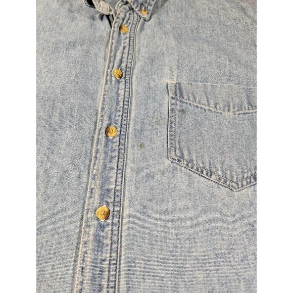 Wrangler Hero Mens Light Wash Denim Button Down Shirt Large Blue Cotton Long Slv - Picture 4 of 12
